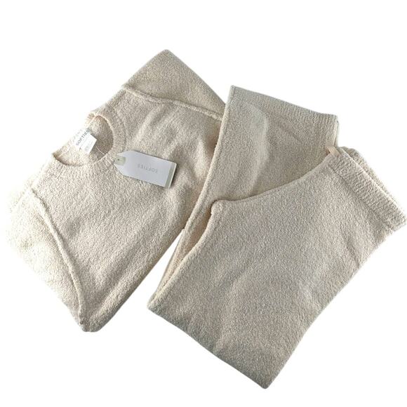 Softies Women's Almond Marshmallow Reverse Seam Crew Neck Lounge Set XS - Picture 3 of 11